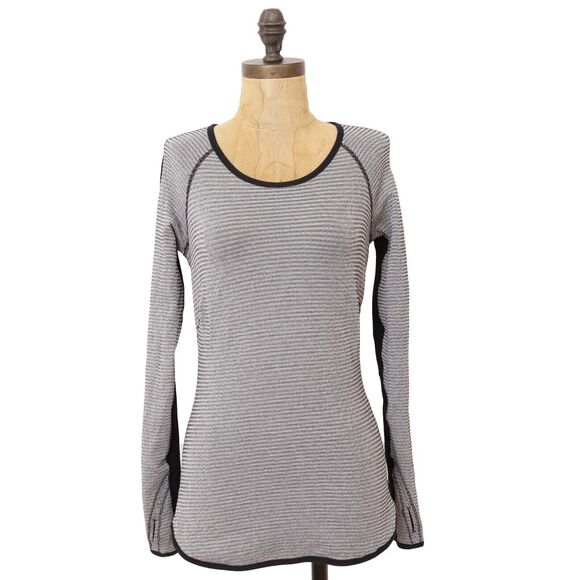 LULULEMON 2012 Reversibile Runder Under Long Sleeve Top 6 Pique Black White B42 - Picture 2 of 6